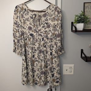 Floral Dress with Keyhole Neck & Ties